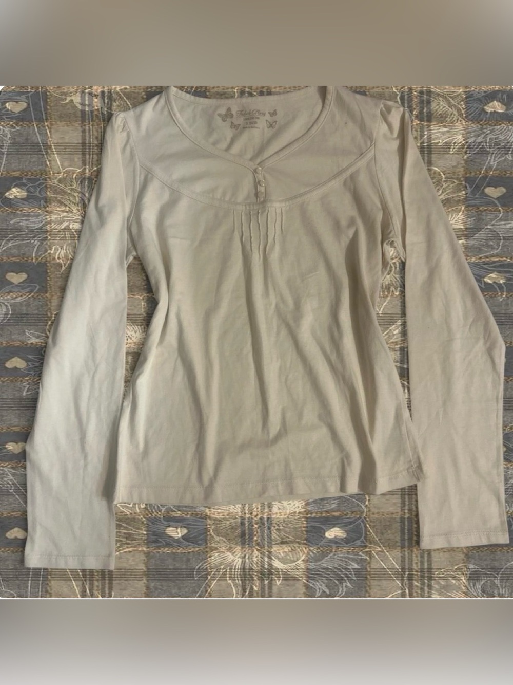 Y2K faded glory Cream long sleeve blouse with button detail 100% cotton Sz XL